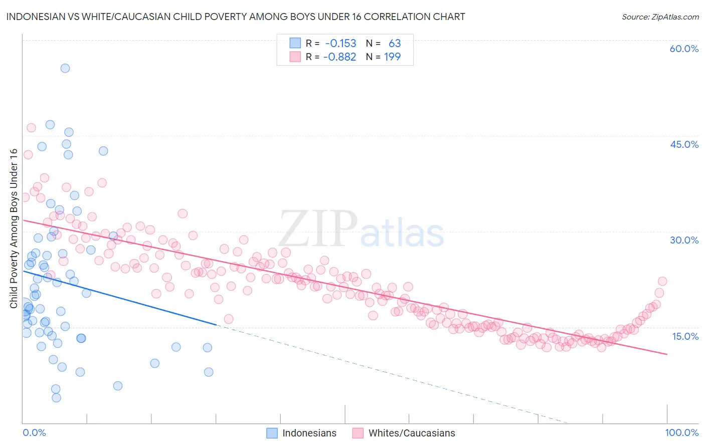 Indonesian vs White/Caucasian Child Poverty Among Boys Under 16