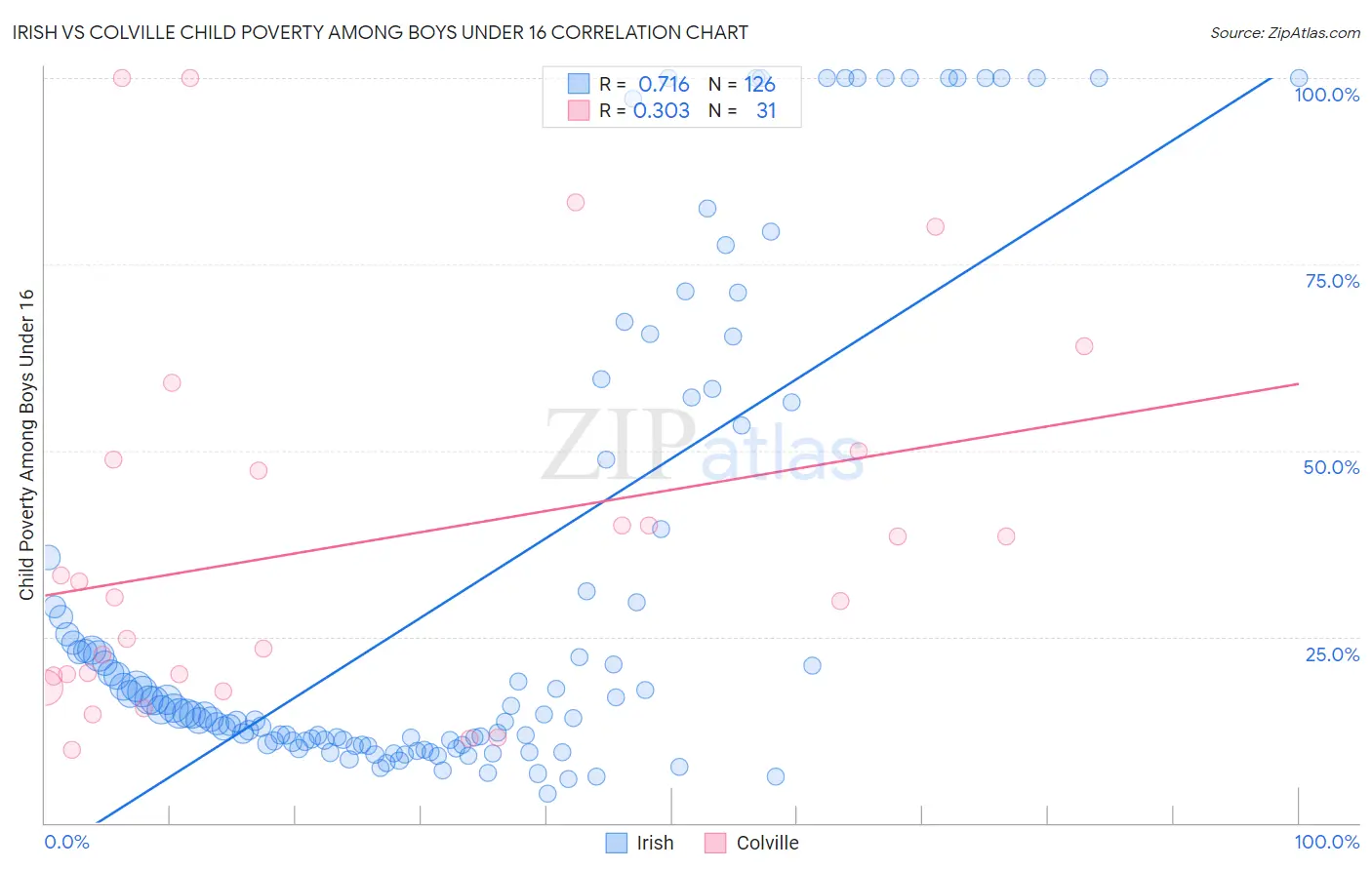 Irish vs Colville Child Poverty Among Boys Under 16