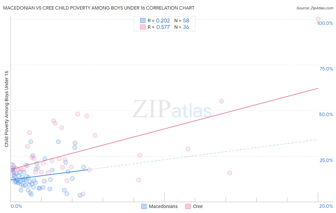 Macedonian vs Cree Child Poverty Among Boys Under 16