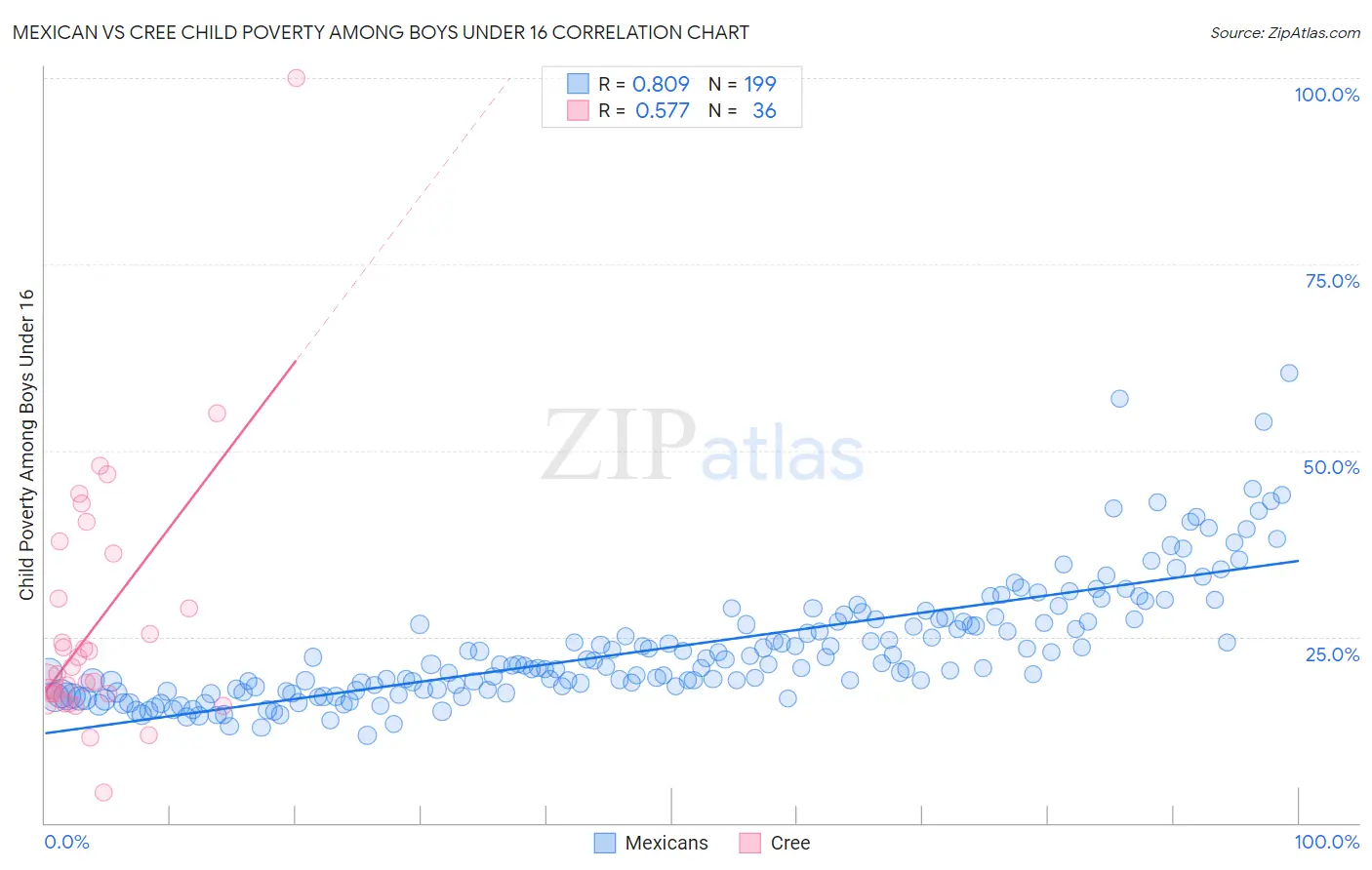 Mexican vs Cree Child Poverty Among Boys Under 16