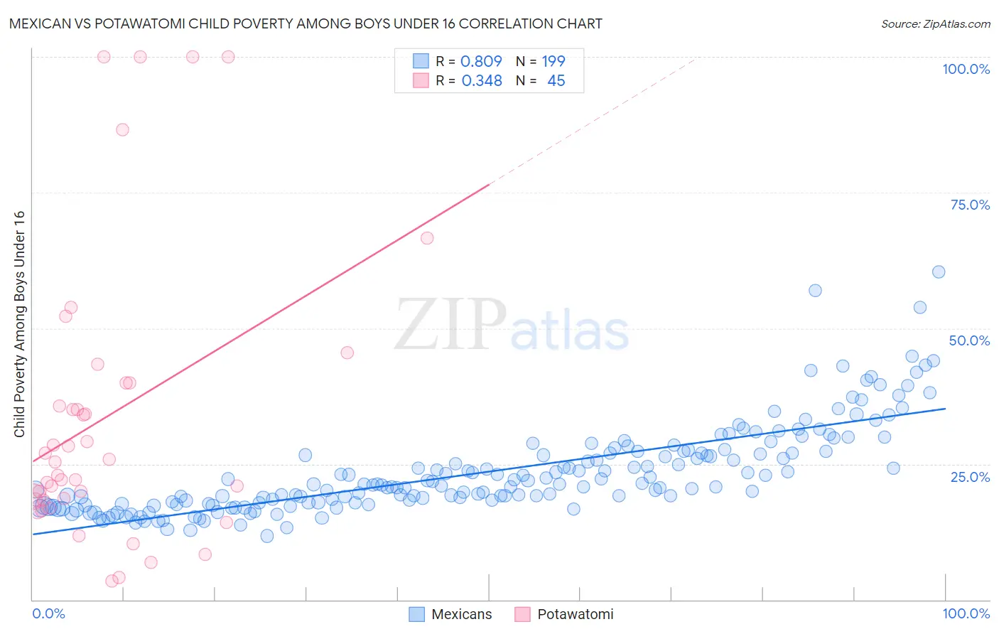 Mexican vs Potawatomi Child Poverty Among Boys Under 16