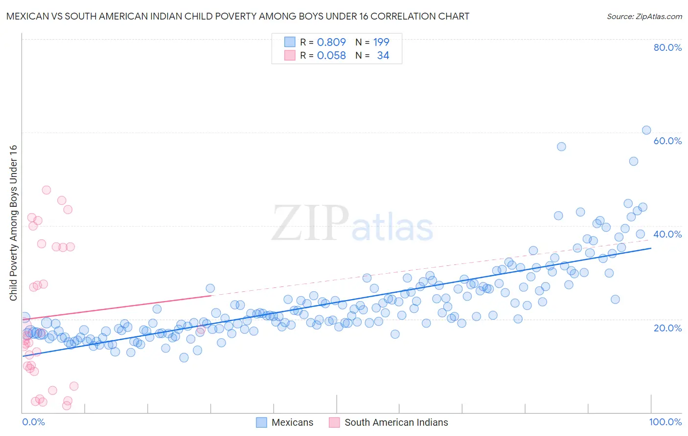 Mexican vs South American Indian Child Poverty Among Boys Under 16