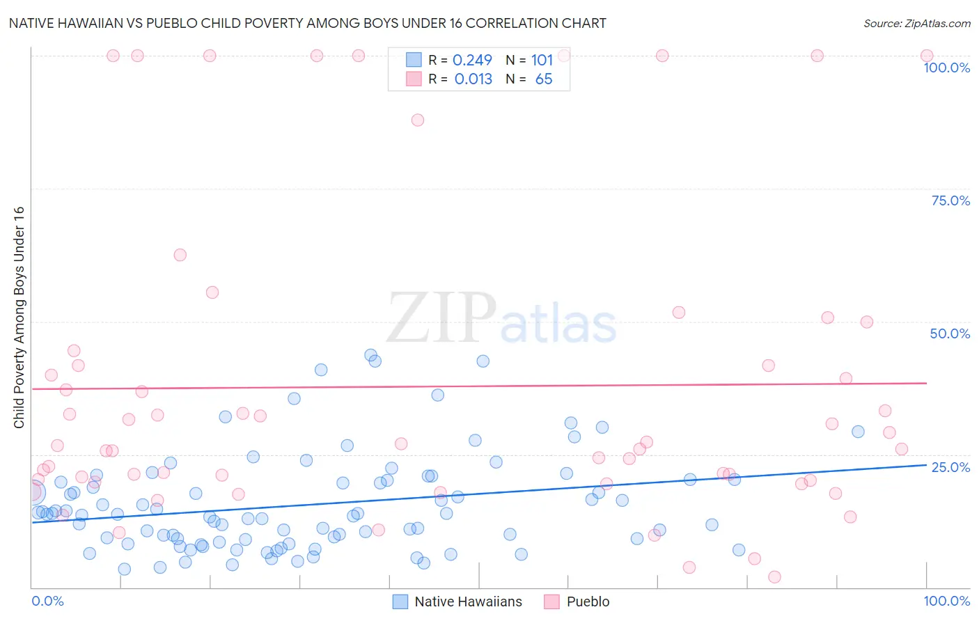 Native Hawaiian vs Pueblo Child Poverty Among Boys Under 16