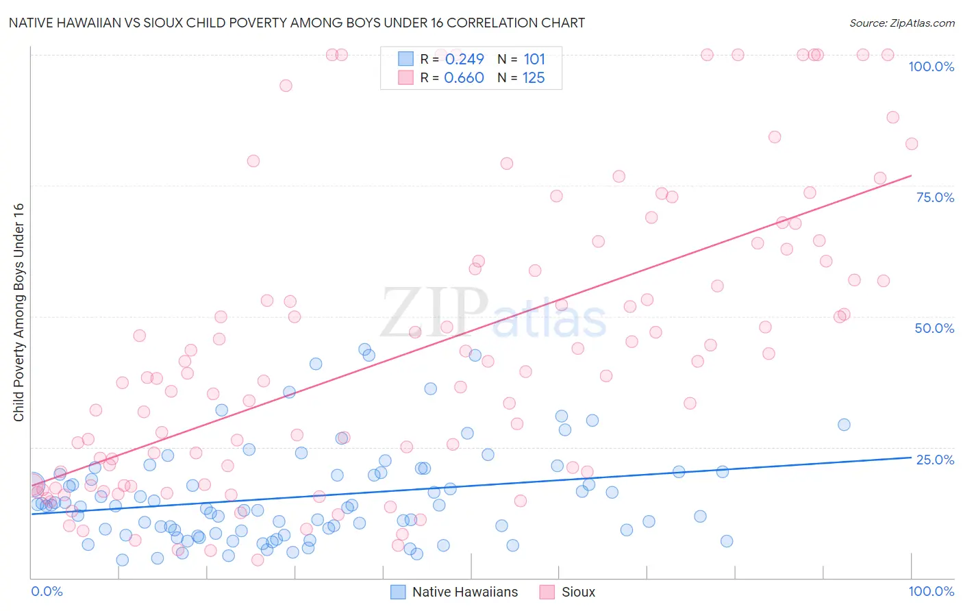 Native Hawaiian vs Sioux Child Poverty Among Boys Under 16