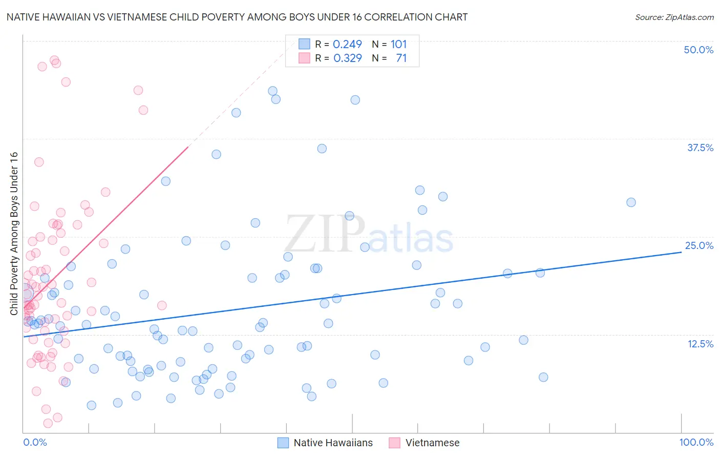 Native Hawaiian vs Vietnamese Child Poverty Among Boys Under 16