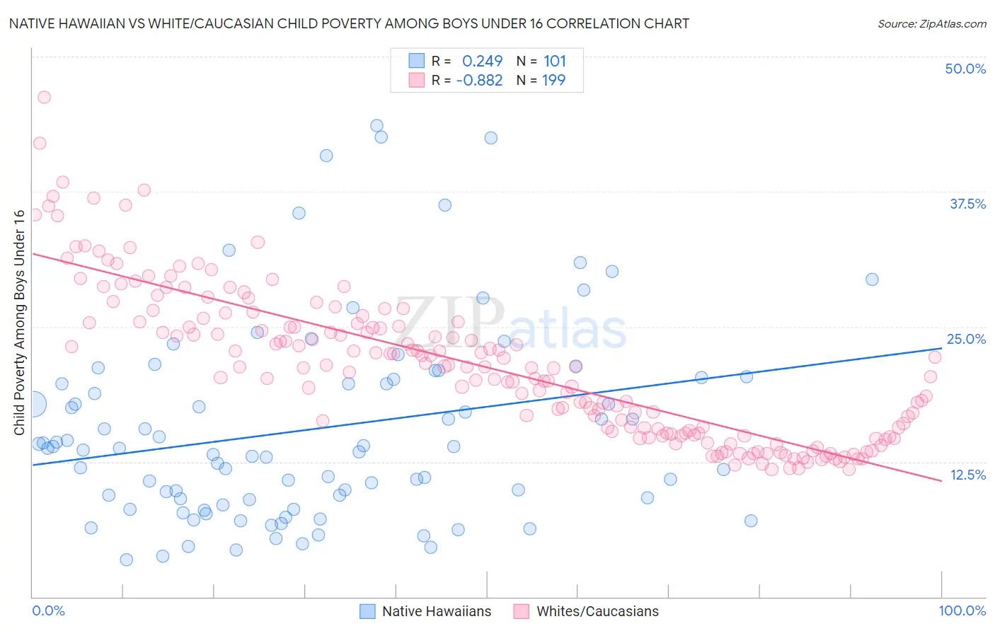 Native Hawaiian vs White/Caucasian Child Poverty Among Boys Under 16