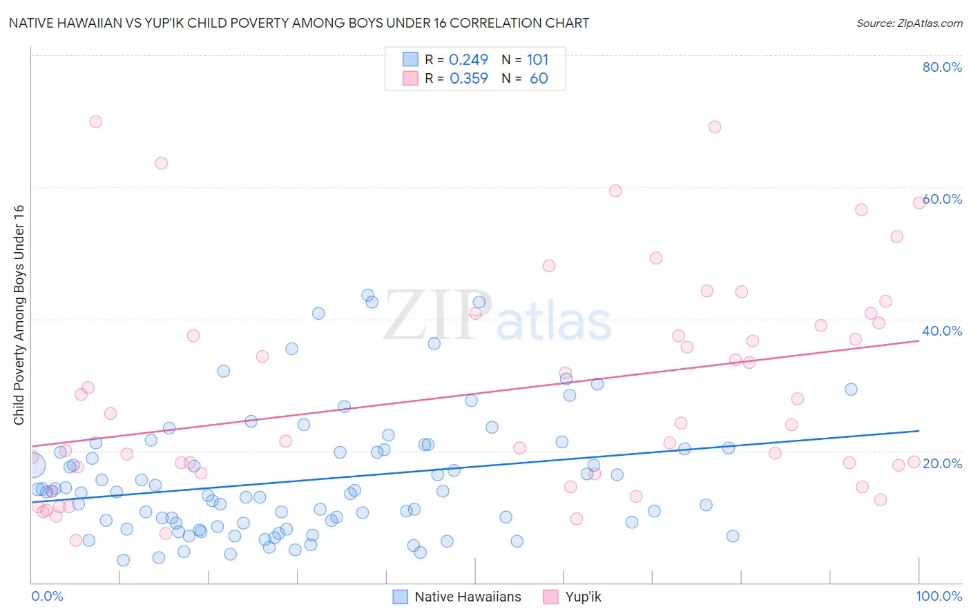 Native Hawaiian vs Yup'ik Child Poverty Among Boys Under 16