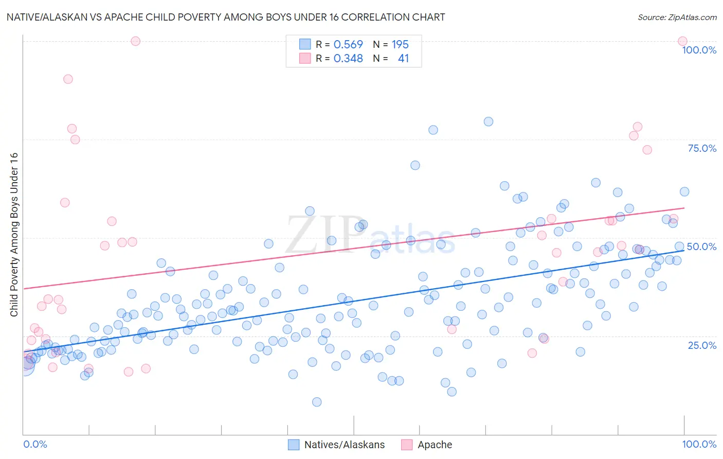 Native/Alaskan vs Apache Child Poverty Among Boys Under 16