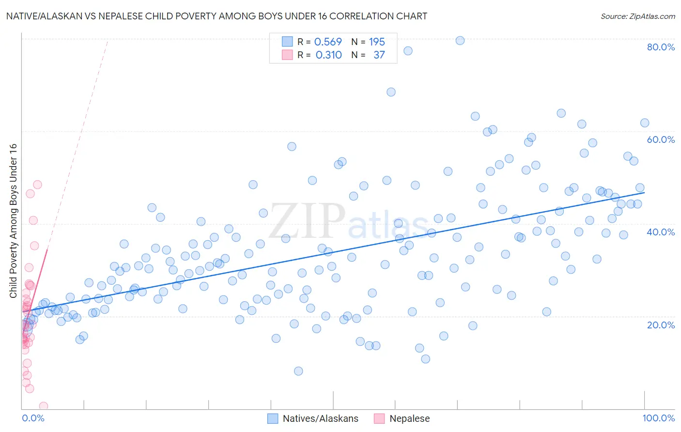 Native/Alaskan vs Nepalese Child Poverty Among Boys Under 16