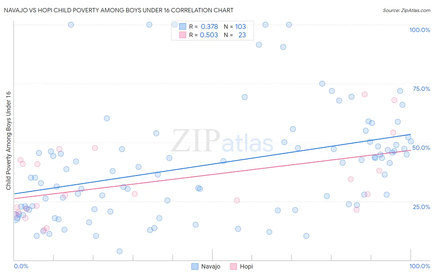Navajo vs Hopi Child Poverty Among Boys Under 16