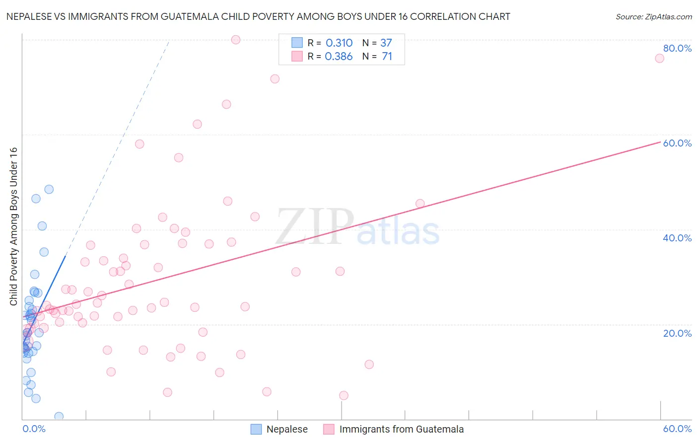 Nepalese vs Immigrants from Guatemala Child Poverty Among Boys Under 16