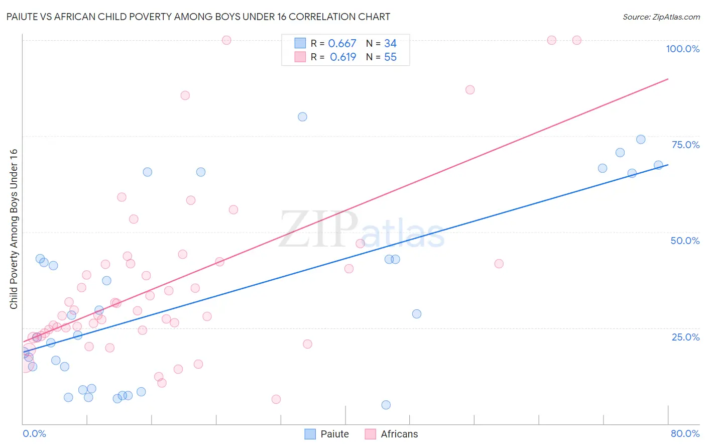 Paiute vs African Child Poverty Among Boys Under 16