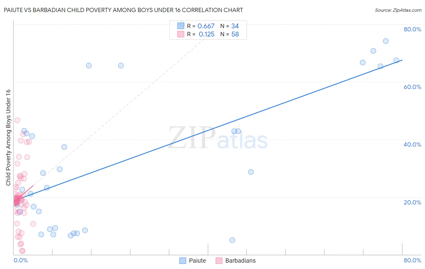 Paiute vs Barbadian Child Poverty Among Boys Under 16