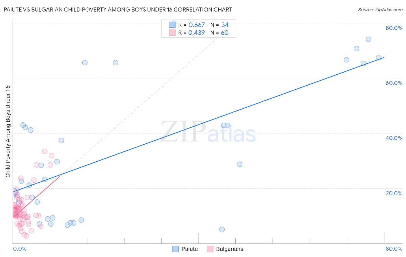 Paiute vs Bulgarian Child Poverty Among Boys Under 16