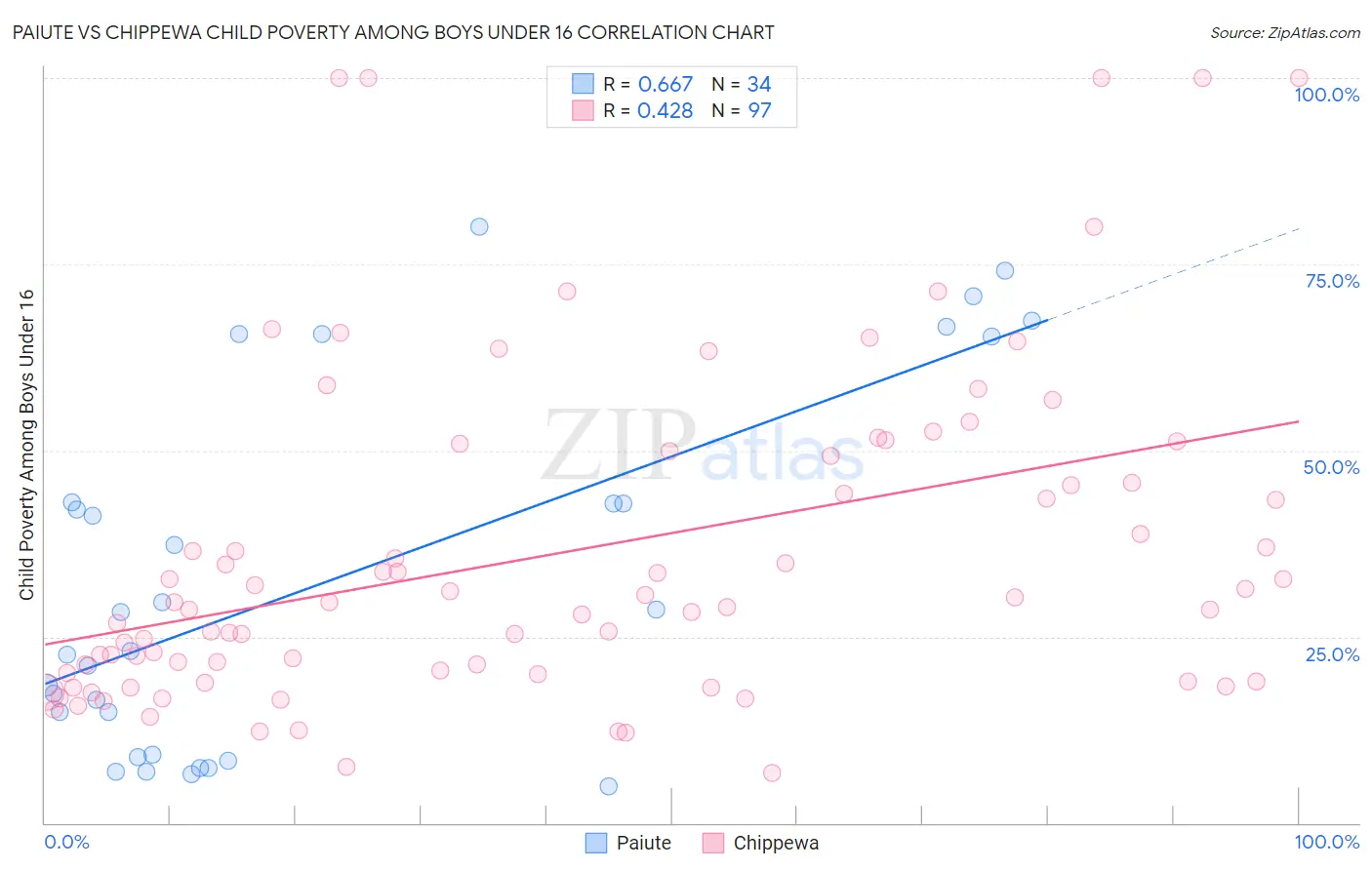 Paiute vs Chippewa Child Poverty Among Boys Under 16
