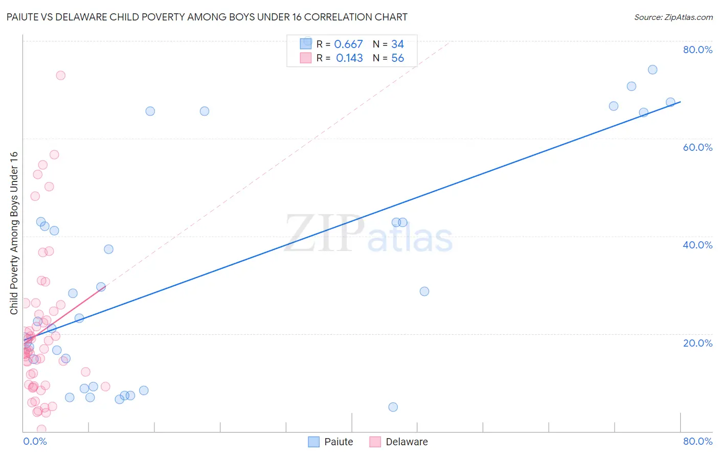 Paiute vs Delaware Child Poverty Among Boys Under 16