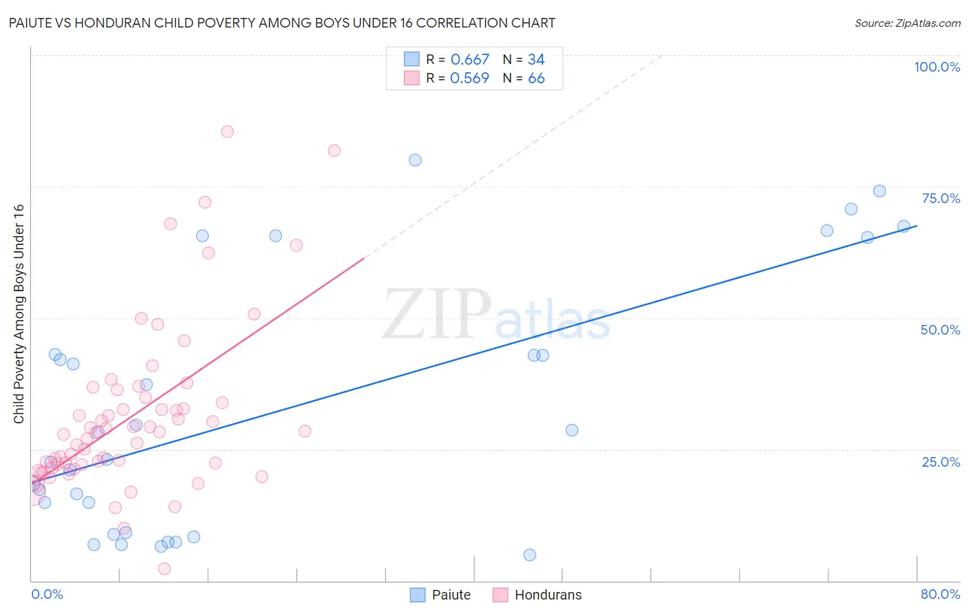 Paiute vs Honduran Child Poverty Among Boys Under 16