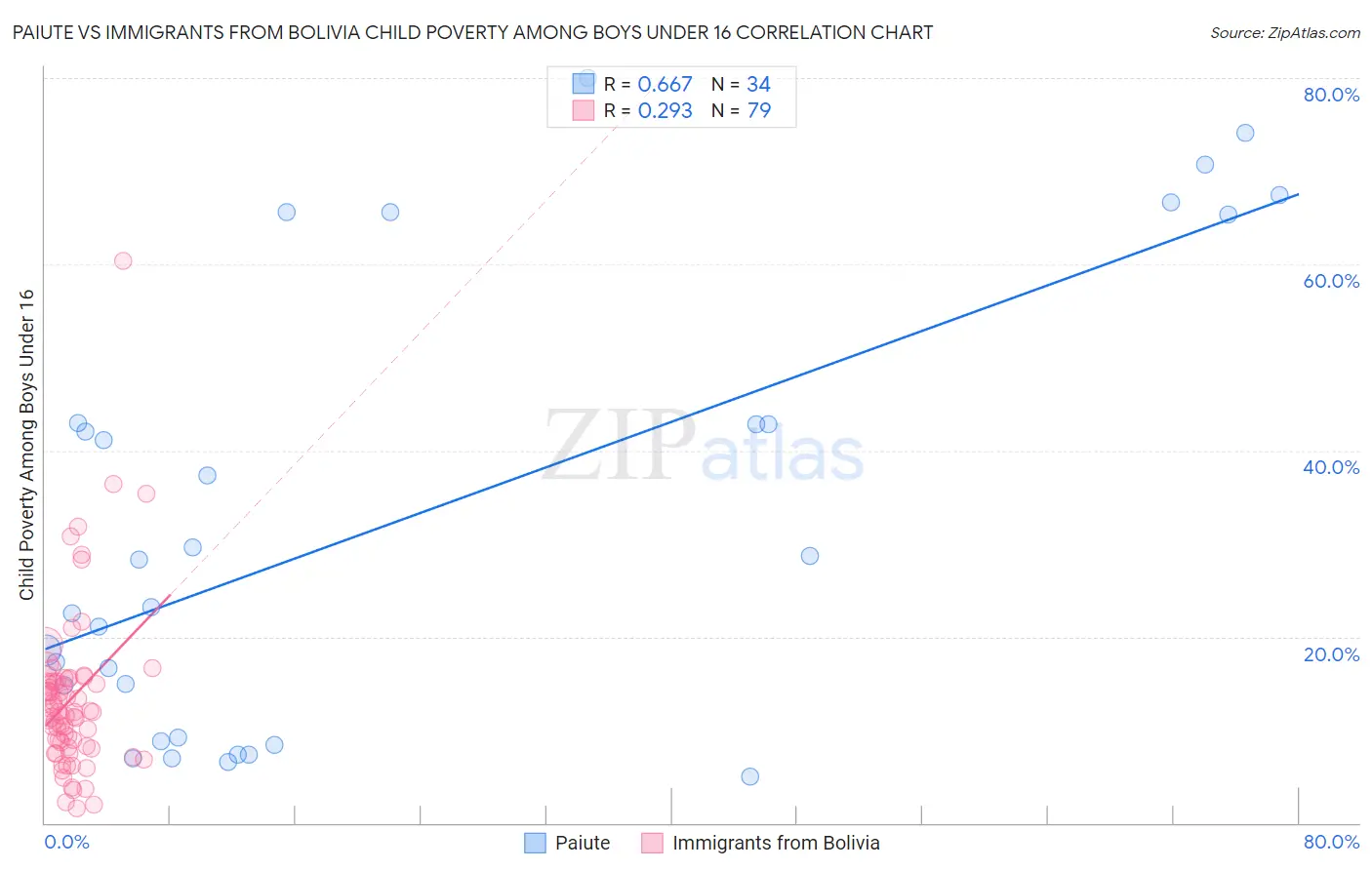 Paiute vs Immigrants from Bolivia Child Poverty Among Boys Under 16