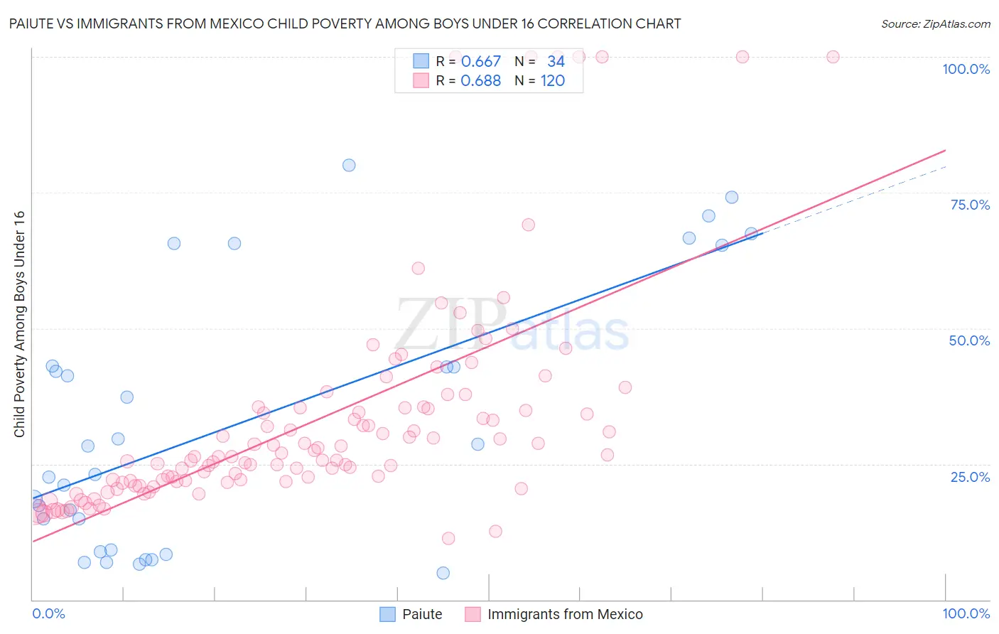 Paiute vs Immigrants from Mexico Child Poverty Among Boys Under 16