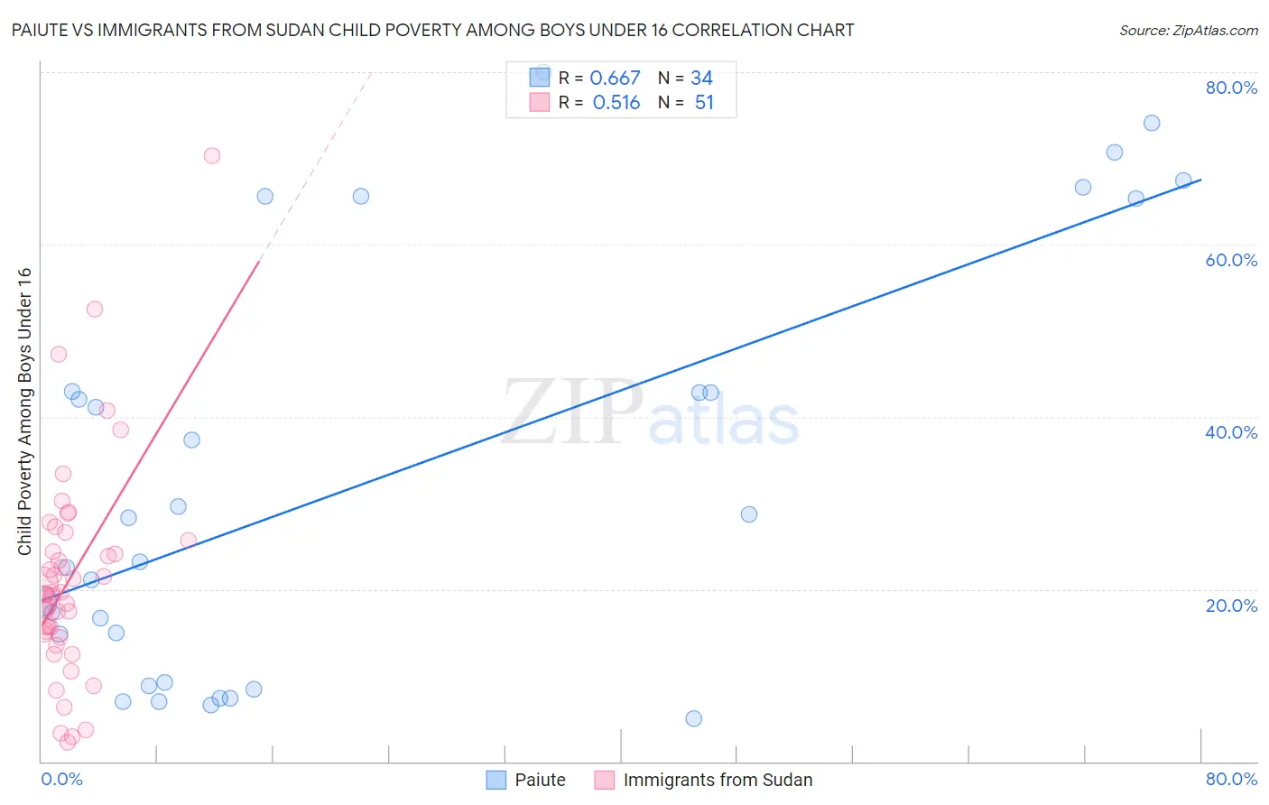 Paiute vs Immigrants from Sudan Child Poverty Among Boys Under 16