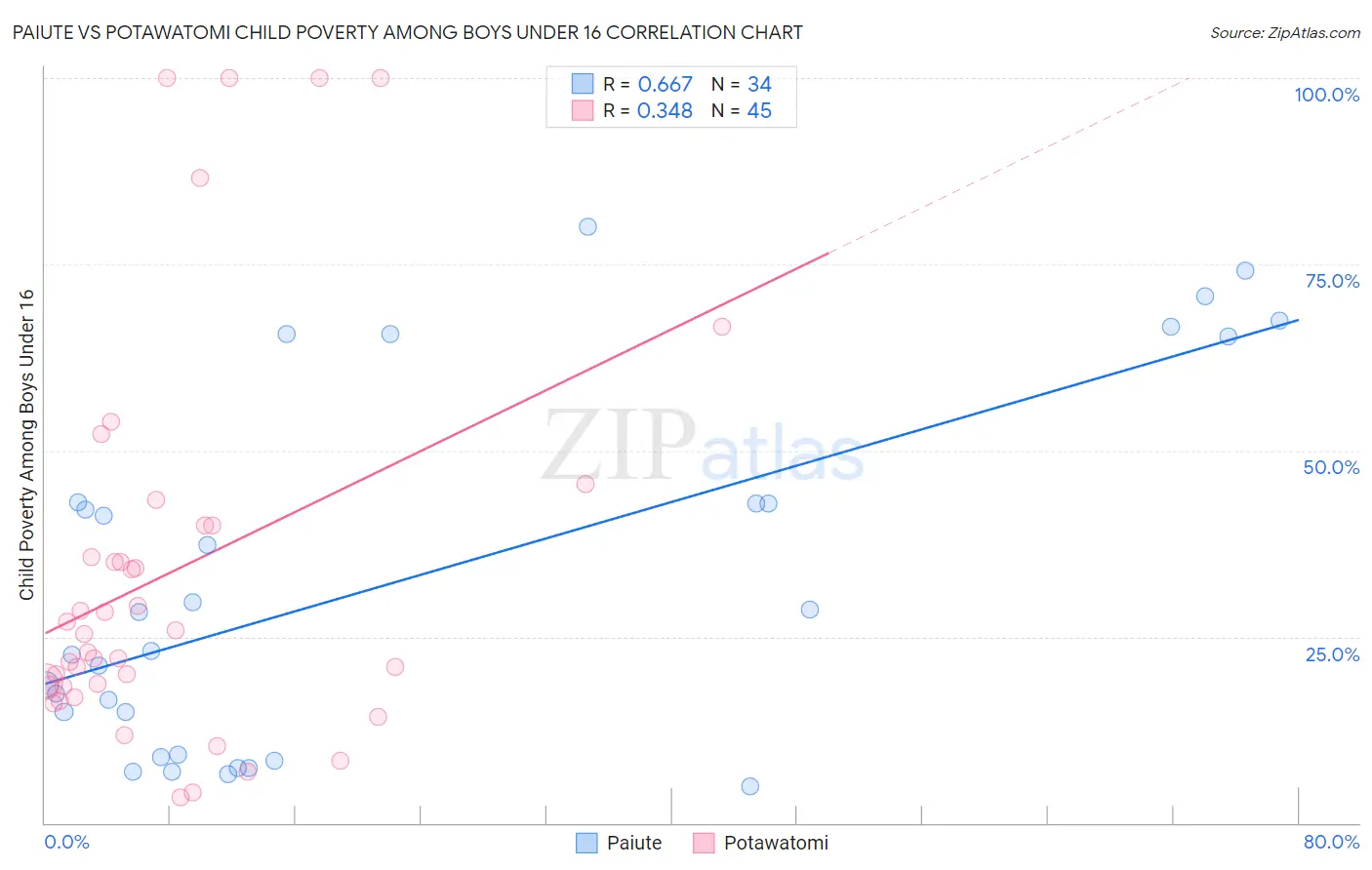 Paiute vs Potawatomi Child Poverty Among Boys Under 16