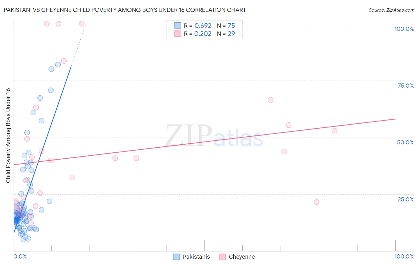 Pakistani vs Cheyenne Child Poverty Among Boys Under 16