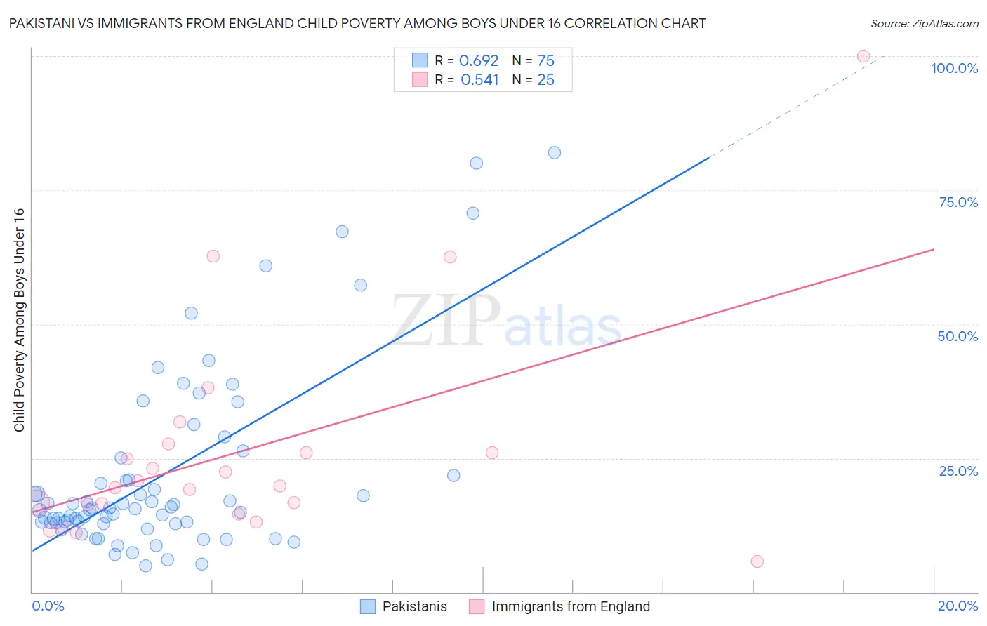 Pakistani vs Immigrants from England Child Poverty Among Boys Under 16