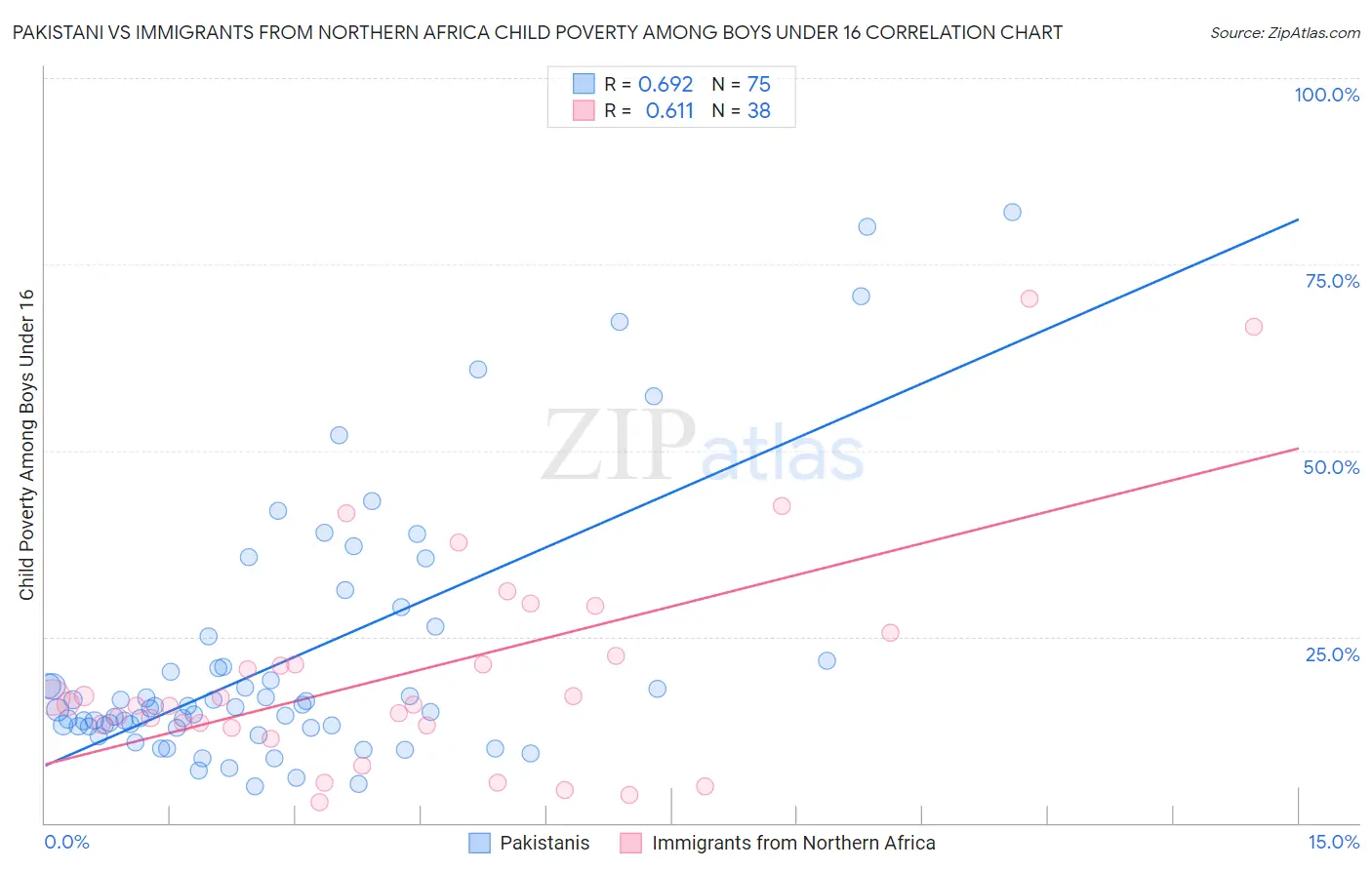 Pakistani vs Immigrants from Northern Africa Child Poverty Among Boys Under 16