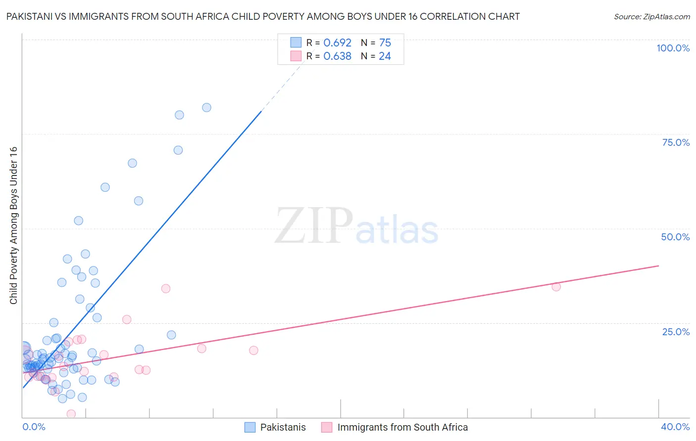 Pakistani vs Immigrants from South Africa Child Poverty Among Boys Under 16
