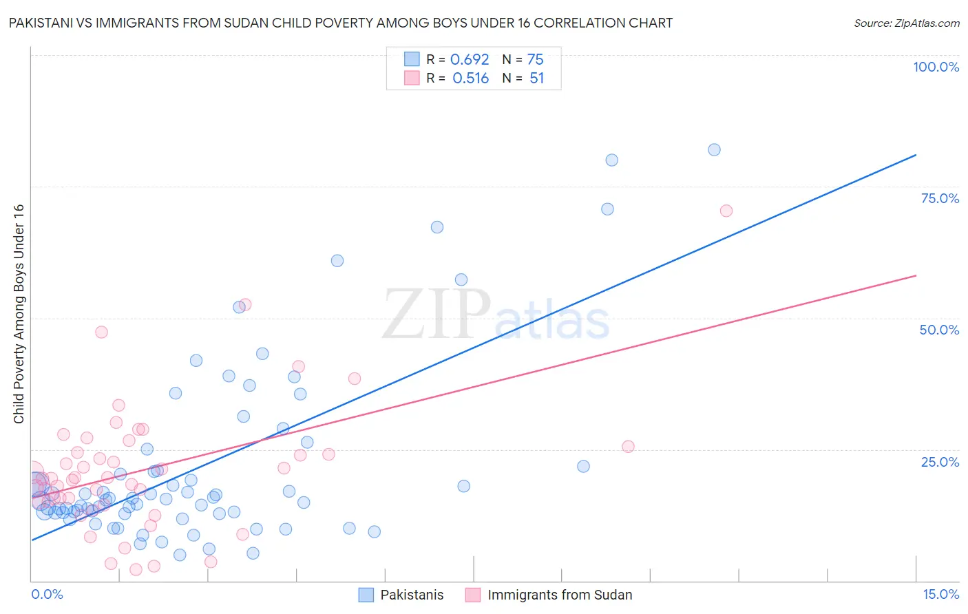 Pakistani vs Immigrants from Sudan Child Poverty Among Boys Under 16