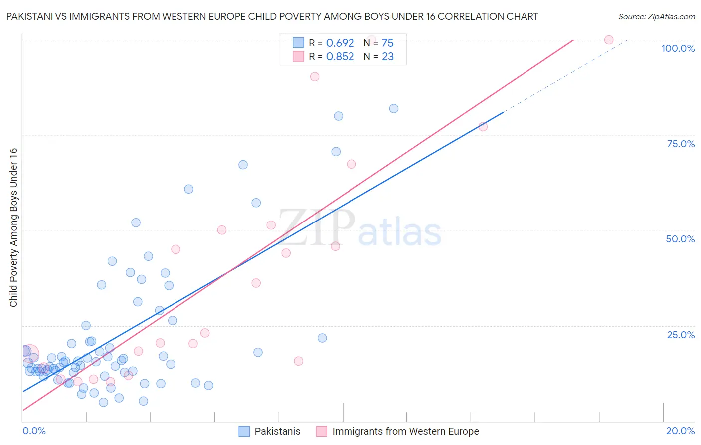 Pakistani vs Immigrants from Western Europe Child Poverty Among Boys Under 16