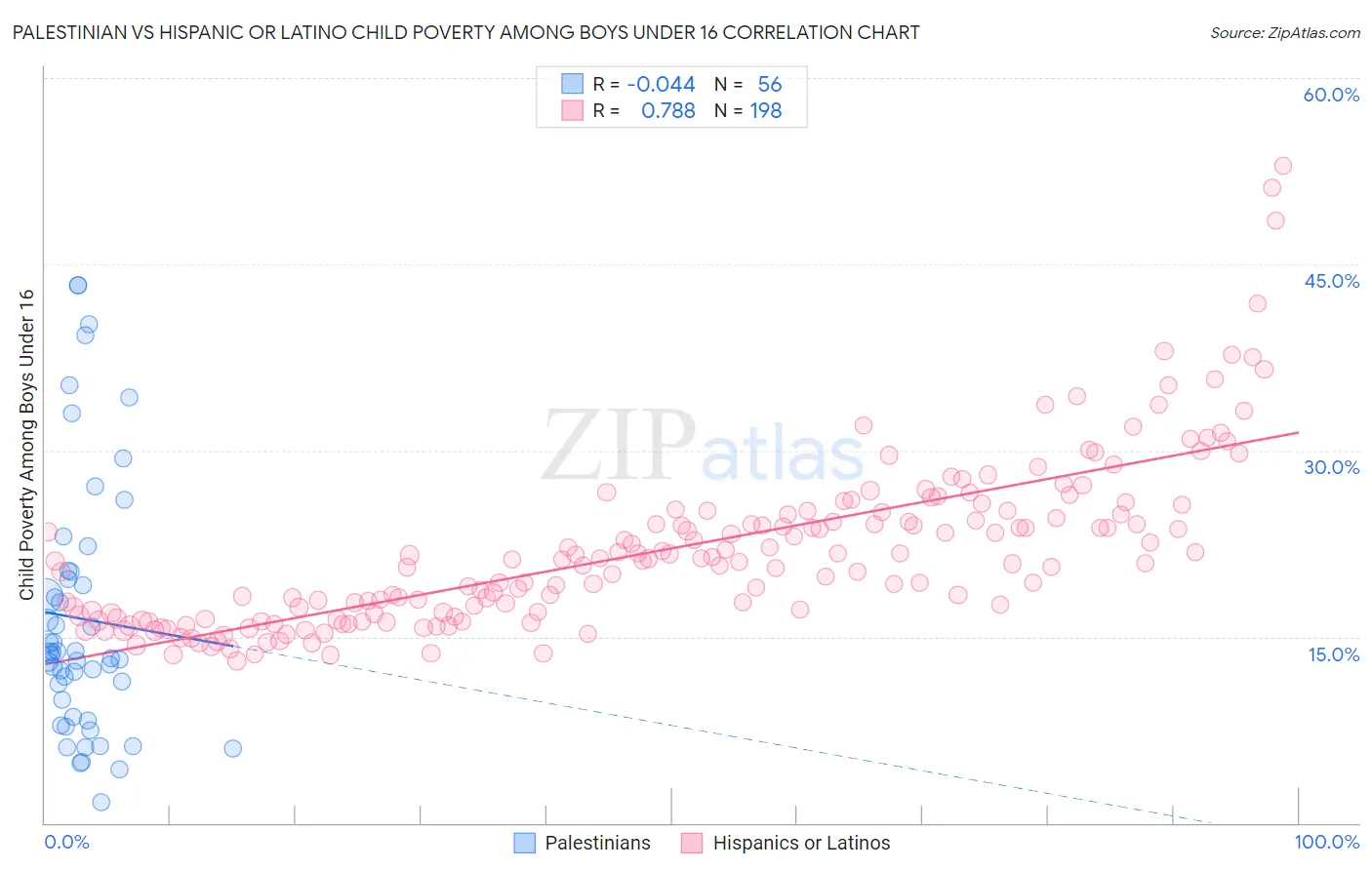 Palestinian vs Hispanic or Latino Child Poverty Among Boys Under 16