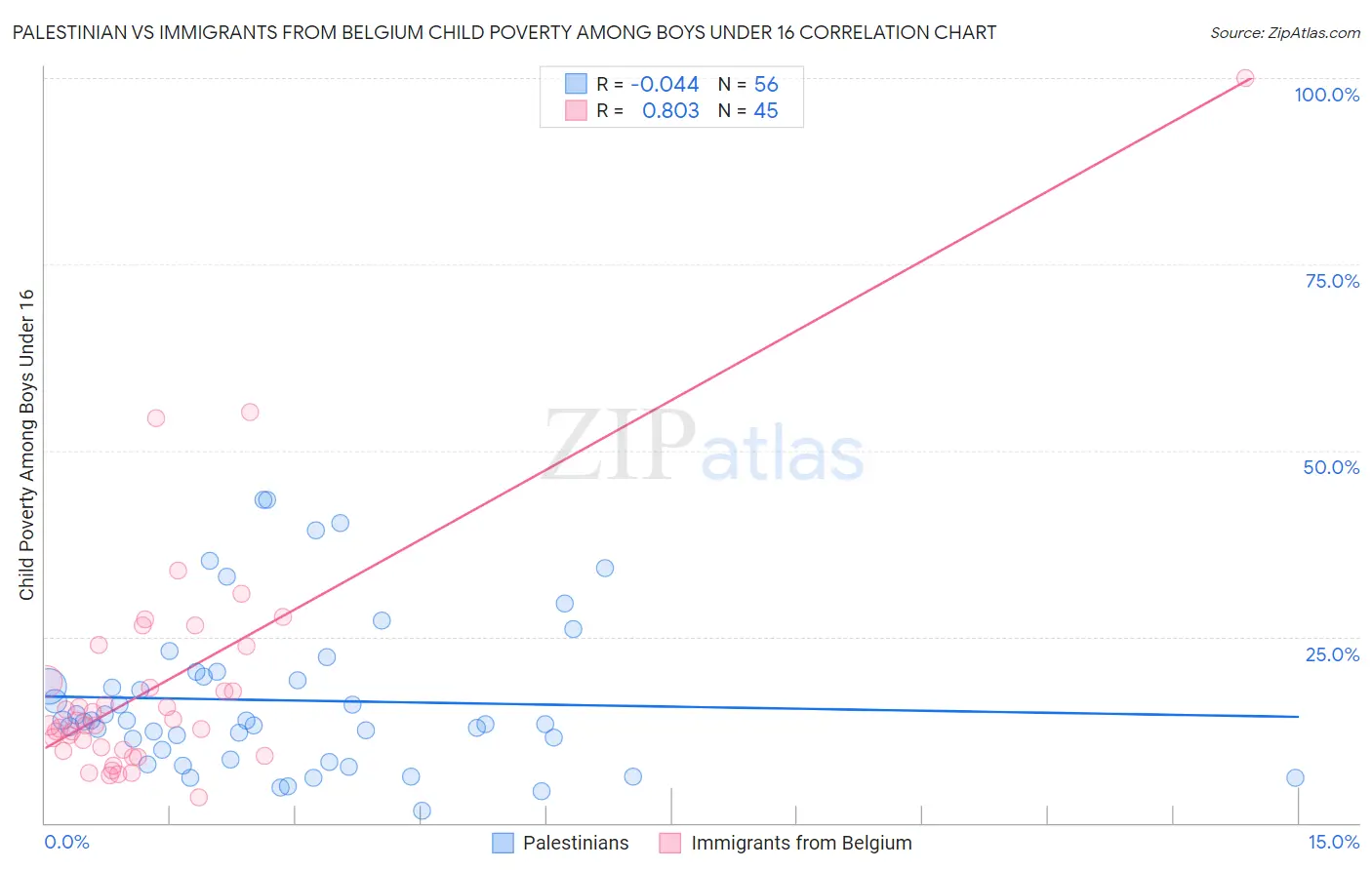 Palestinian vs Immigrants from Belgium Child Poverty Among Boys Under 16