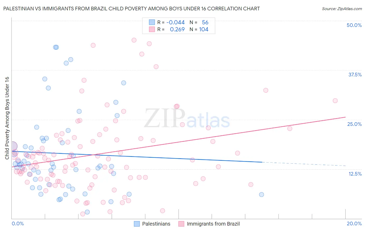 Palestinian vs Immigrants from Brazil Child Poverty Among Boys Under 16