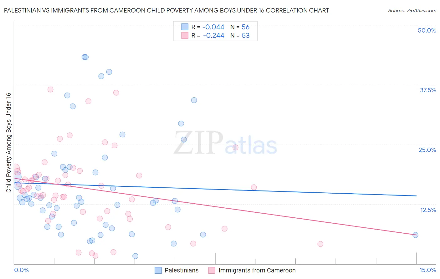 Palestinian vs Immigrants from Cameroon Child Poverty Among Boys Under 16