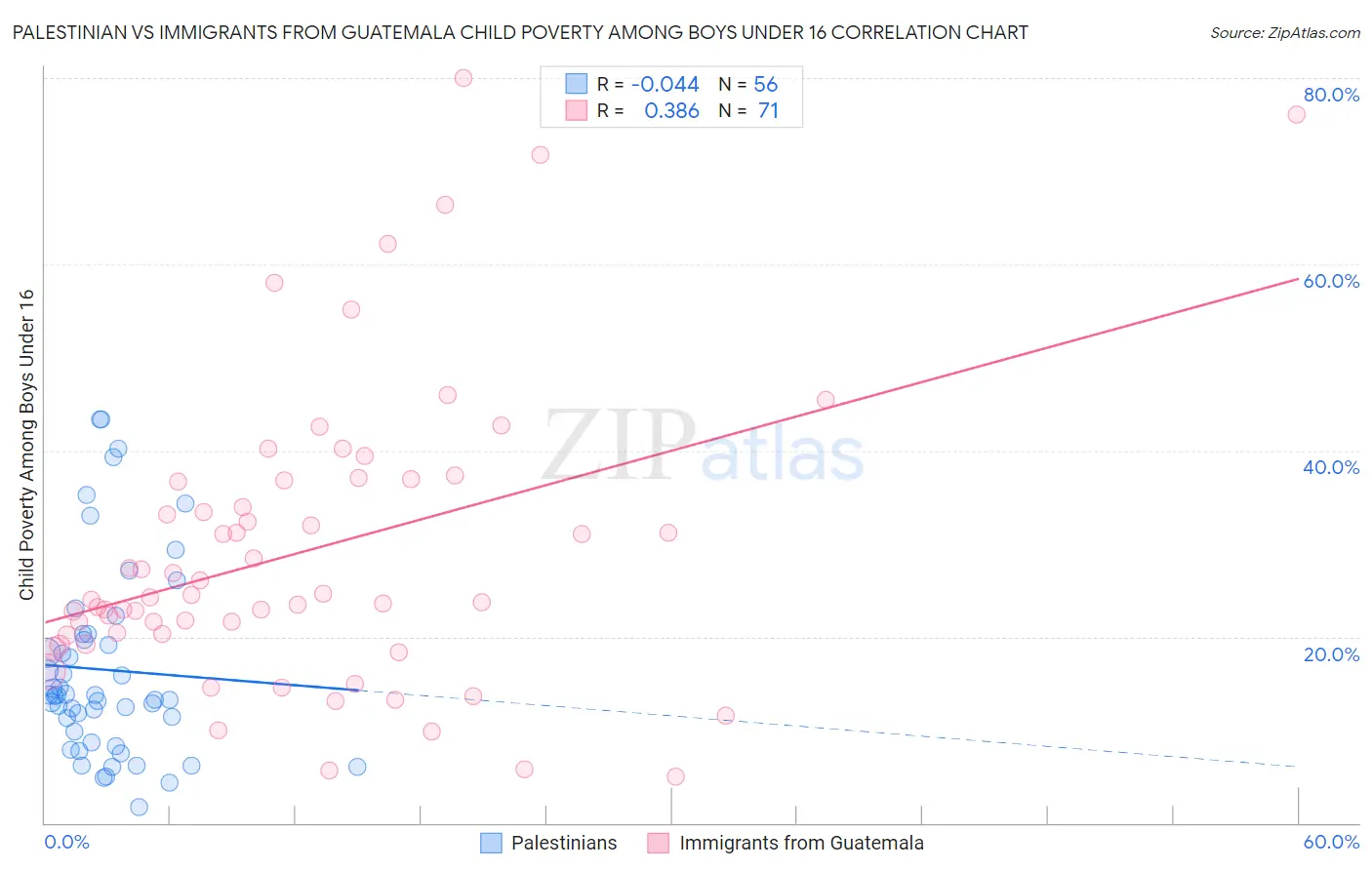 Palestinian vs Immigrants from Guatemala Child Poverty Among Boys Under 16