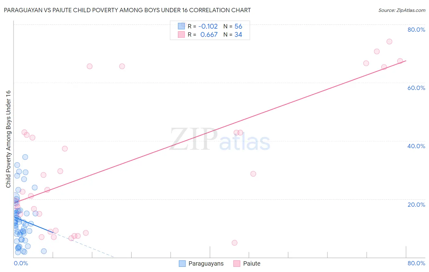 Paraguayan vs Paiute Child Poverty Among Boys Under 16