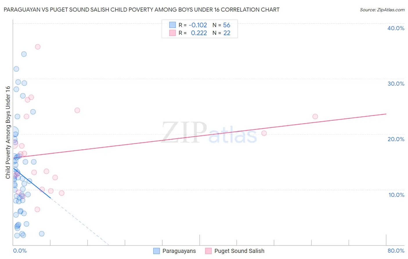 Paraguayan vs Puget Sound Salish Child Poverty Among Boys Under 16