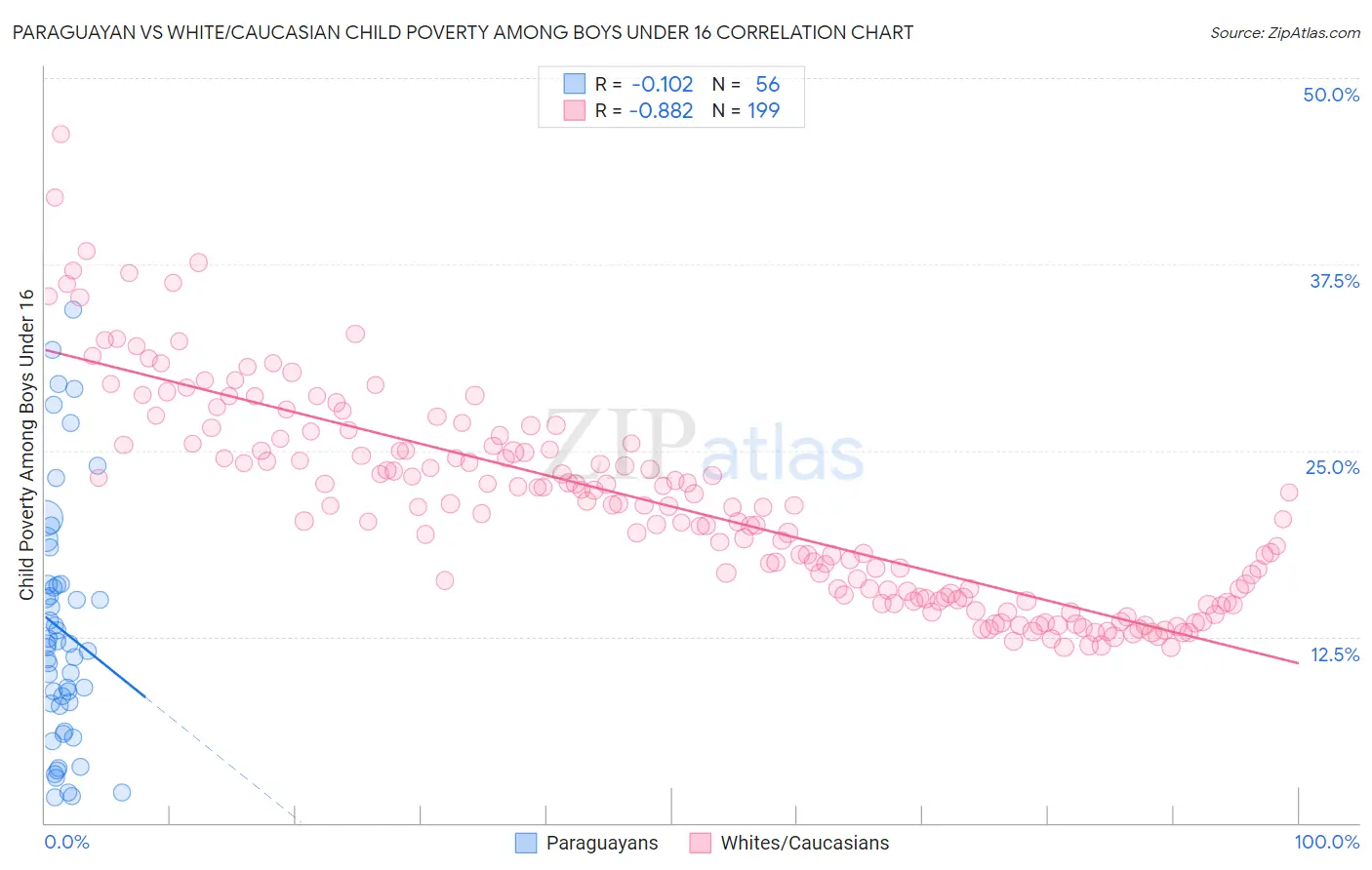 Paraguayan vs White/Caucasian Child Poverty Among Boys Under 16