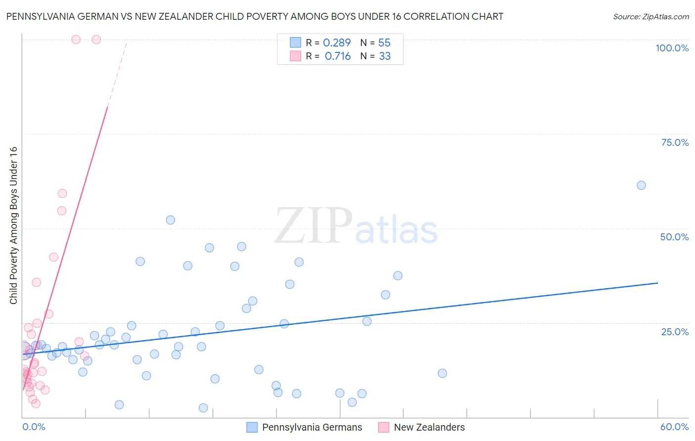 Pennsylvania German vs New Zealander Child Poverty Among Boys Under 16
