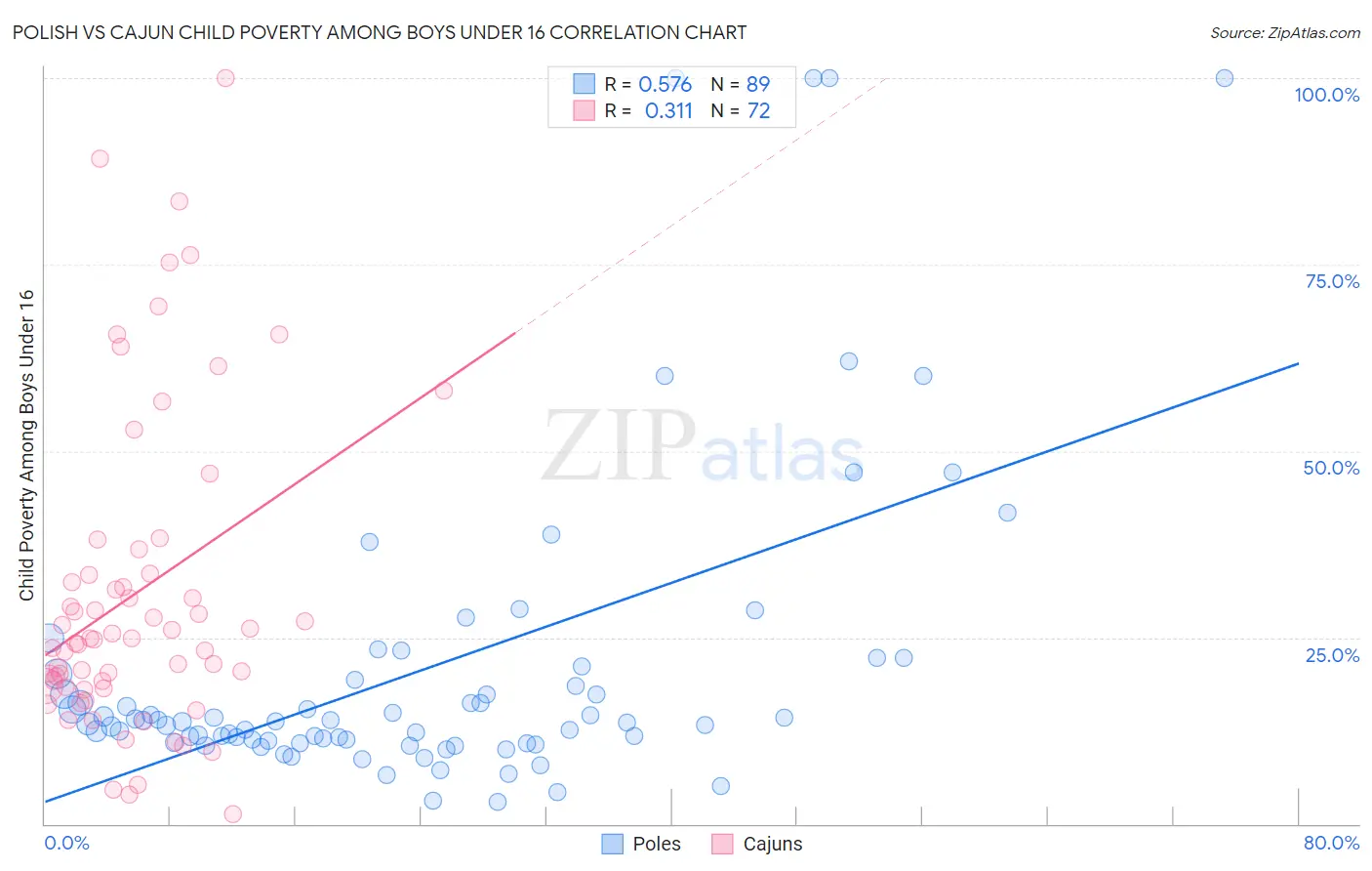 Polish vs Cajun Child Poverty Among Boys Under 16
