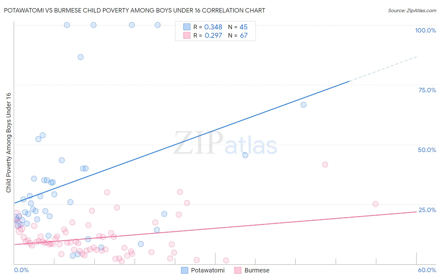 Potawatomi vs Burmese Child Poverty Among Boys Under 16
