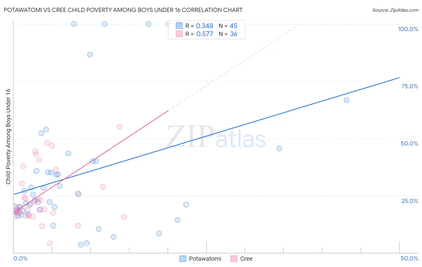 Potawatomi vs Cree Child Poverty Among Boys Under 16