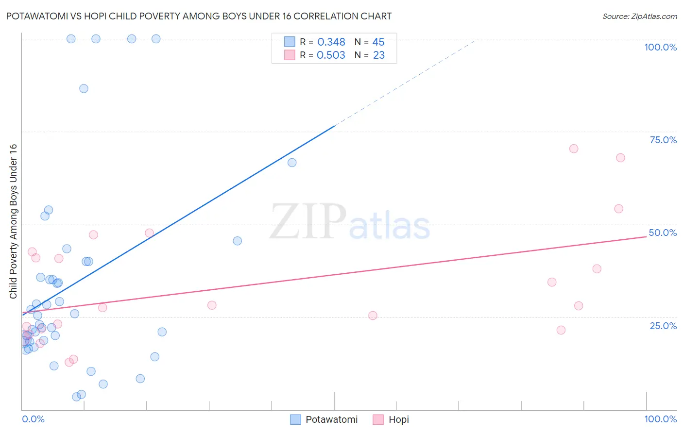 Potawatomi vs Hopi Child Poverty Among Boys Under 16