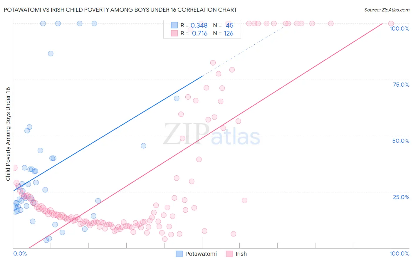Potawatomi vs Irish Child Poverty Among Boys Under 16