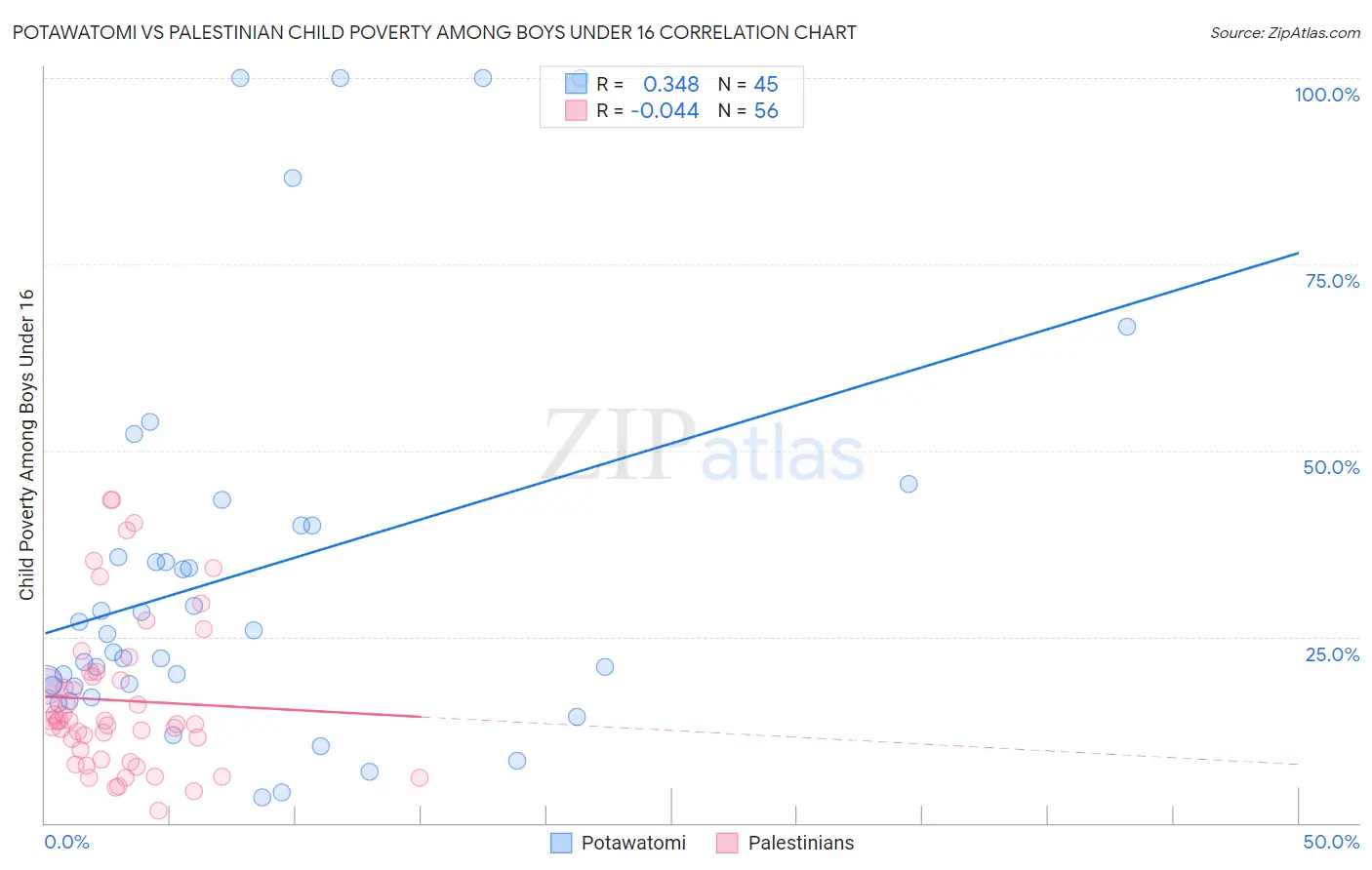 Potawatomi vs Palestinian Child Poverty Among Boys Under 16