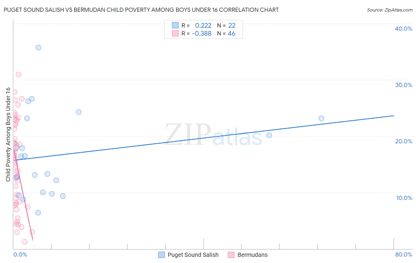Puget Sound Salish vs Bermudan Child Poverty Among Boys Under 16