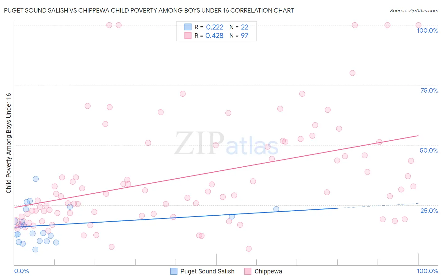 Puget Sound Salish vs Chippewa Child Poverty Among Boys Under 16