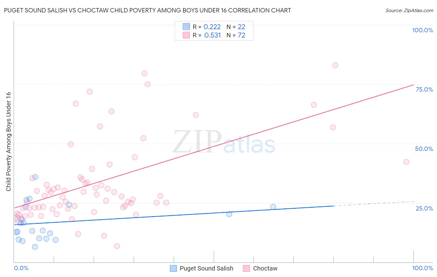 Puget Sound Salish vs Choctaw Child Poverty Among Boys Under 16