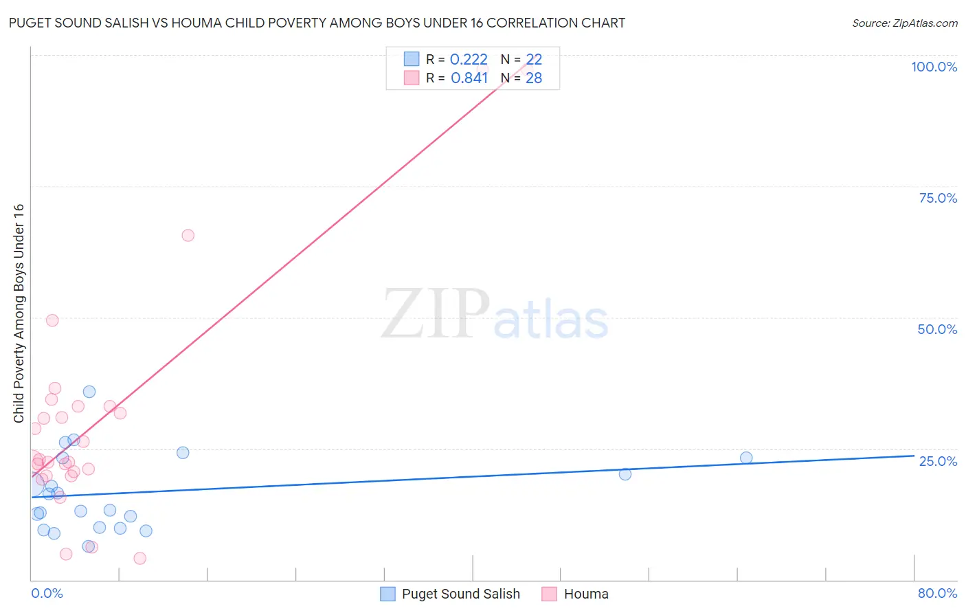 Puget Sound Salish vs Houma Child Poverty Among Boys Under 16